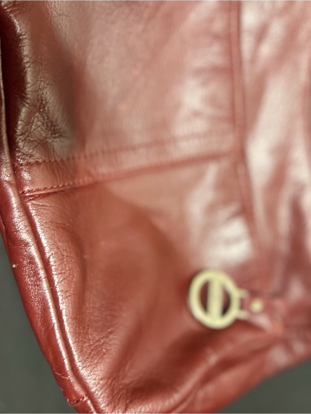 Women’s Red Leather Jacket with Gold Accent
